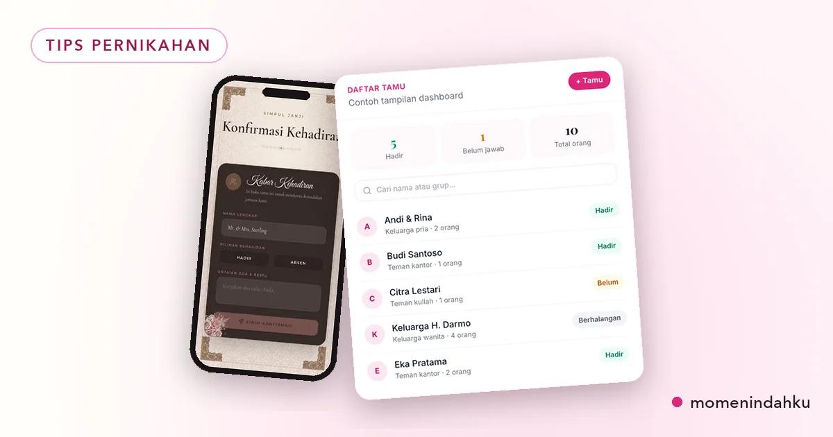 Dashboard RSVP online untuk mengatur daftar tamu pernikahan di laptop