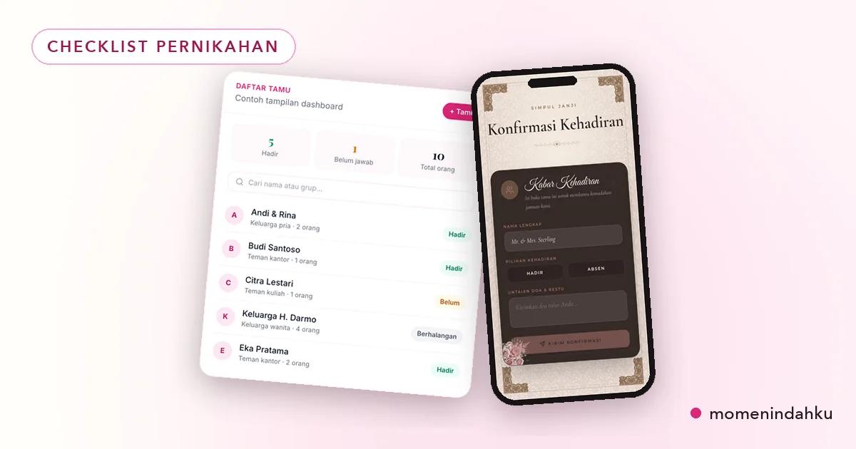 Checklist persiapan pernikahan 3 bulan dengan laptop, kalender, dan ponsel undangan digital