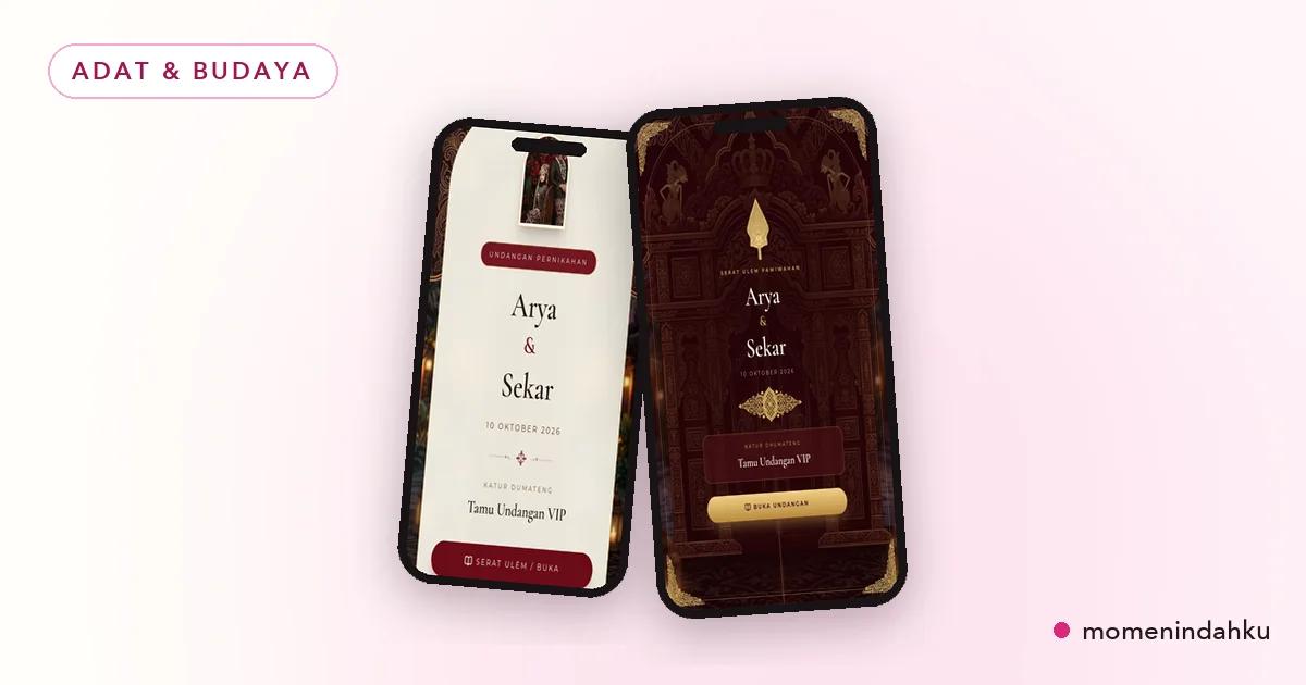 Undangan digital adat Jawa elegan dengan motif batik sogan dan aksen emas