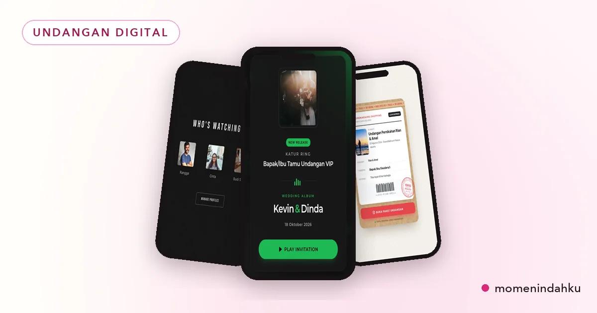 Pasangan muda membagikan undangan digital pernikahan lewat ponsel