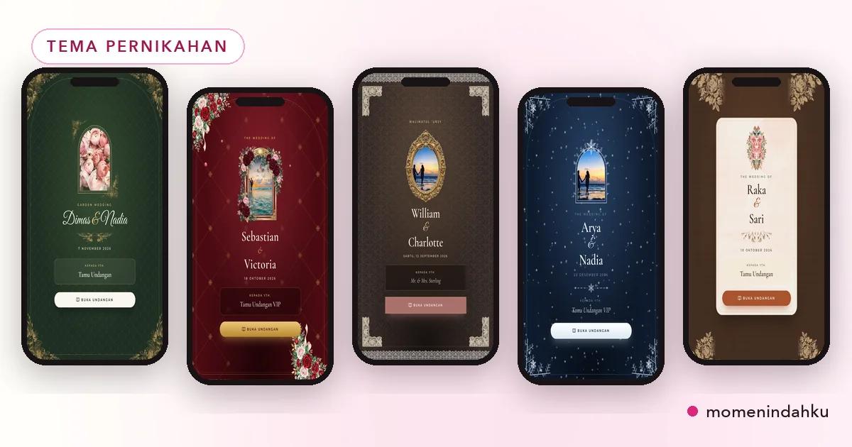 Palet warna undangan pernikahan digital dengan cream, dusty pink, sage, dan gold